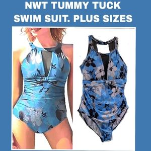 NWT 1 Piece Swimsuit Mesh V Neck Bathing Suits Tummy Control Swimwear
